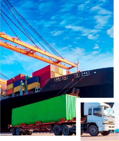 3PL logistics expertise: cargo ship, containers, and freight truck at port