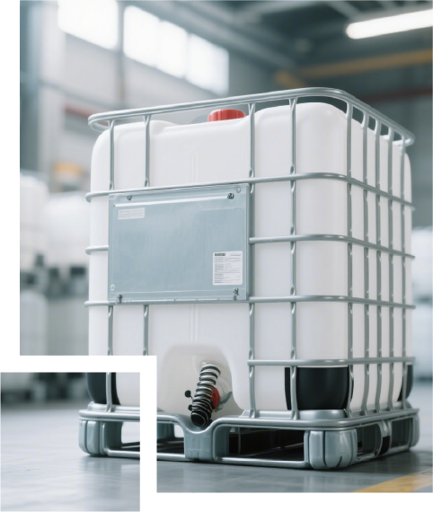 Chemical repackaging services: IBC totes and industrial containers in warehouse